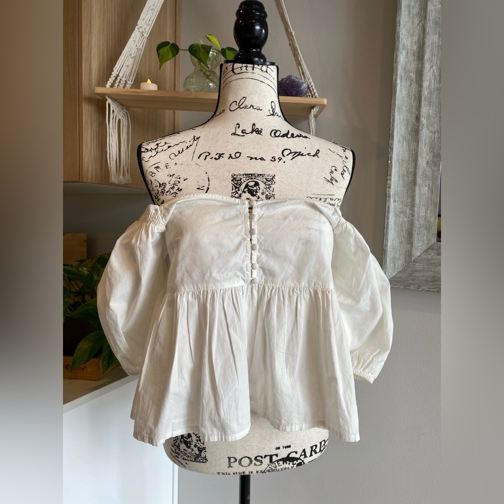 White Puff Sleeve Women's Top